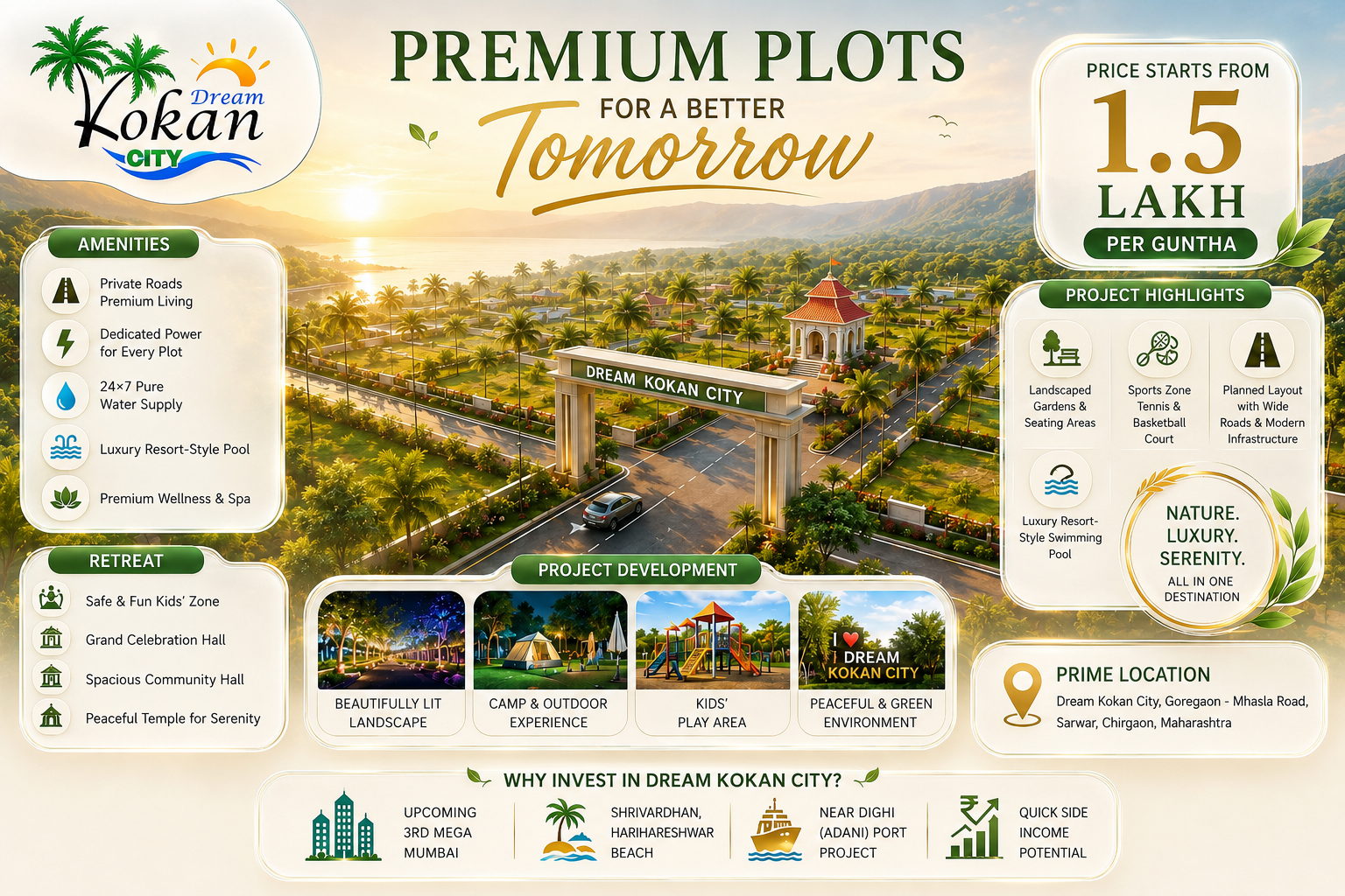 Dream Kokan City — premium plots at Goregaon-Mhasla Road, Sarwar, Chirgaon, Raigad
